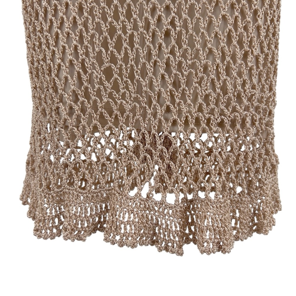 Say What? Y2K Crochet Double Layer Tank Sz L Ribbon Tie Tan Adjustable Strap - Picture 13 of 16